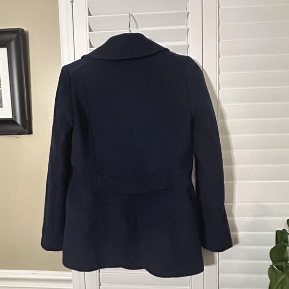 J Crew Pea Coat Womens 2 Navy Wool Blend Double Breasted Gold Buttons Short - Picture 6 of 8